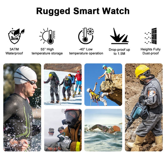 Rugged Smart Watch Men Waterproof Outdoor Fitness Tracker Sports