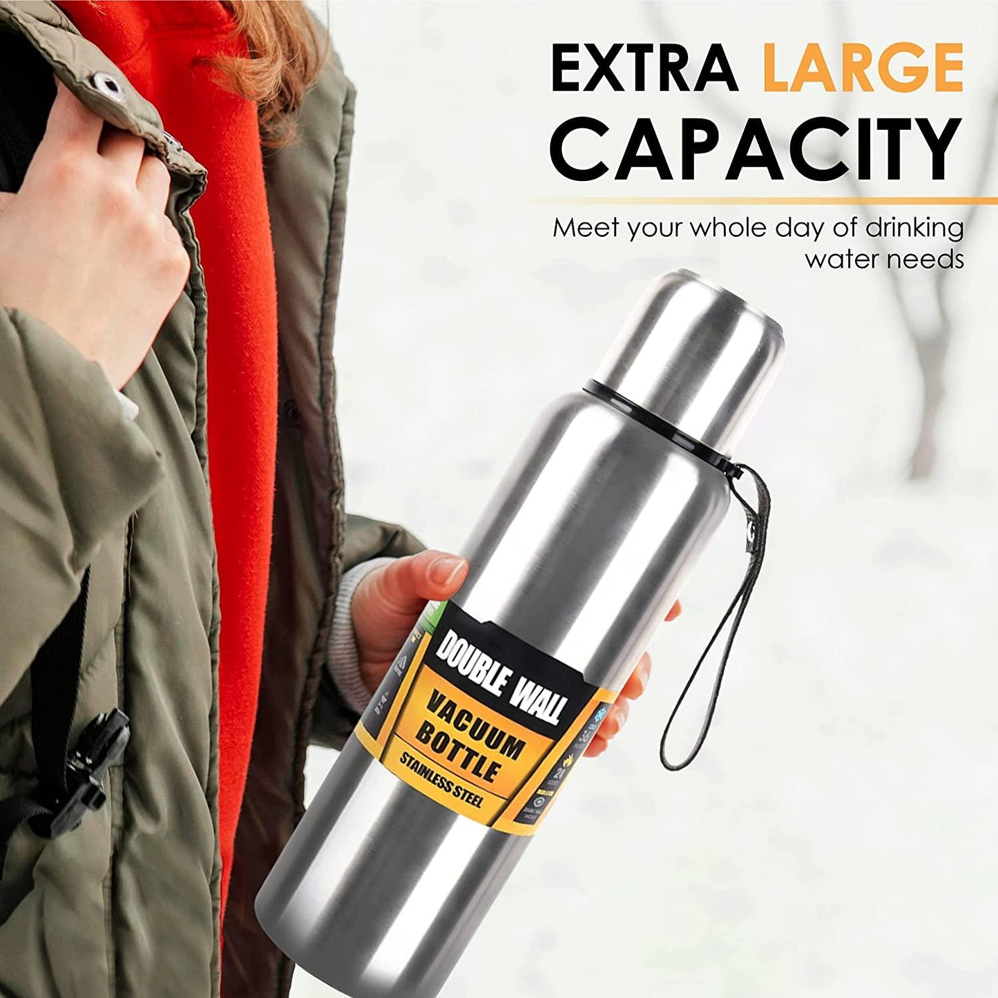 1500ml Stainless Steel Vacuum Insulated Water Bottle Large Capacity Thermos