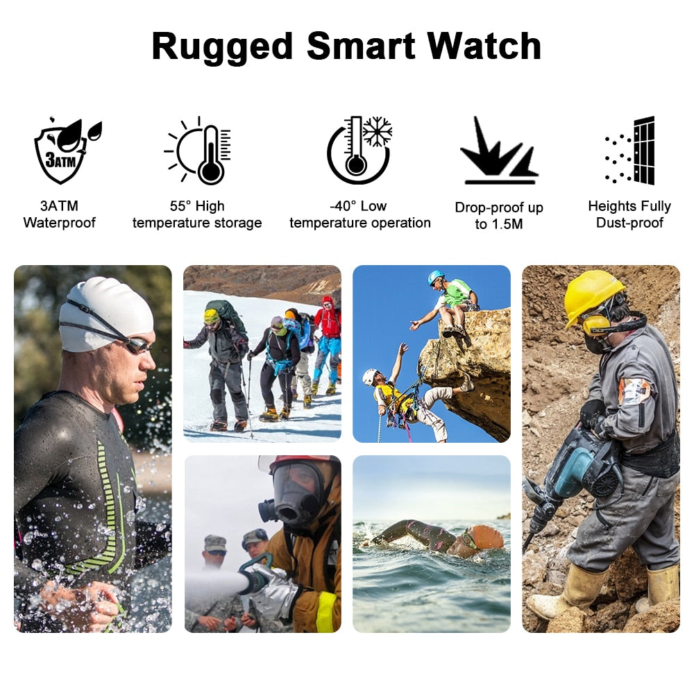 Rugged Smart Watch Men Waterproof Outdoor Fitness Tracker Sports