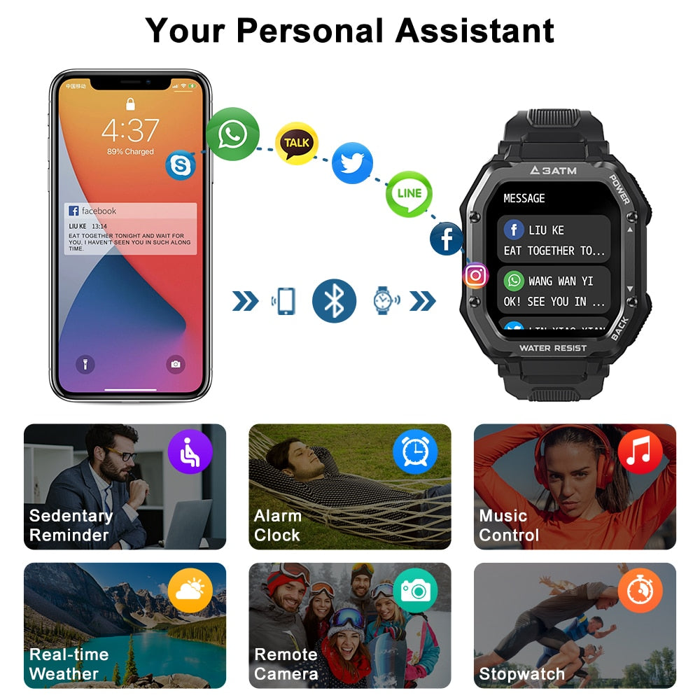 Rugged Smart Watch Men Waterproof Outdoor Fitness Tracker Sports