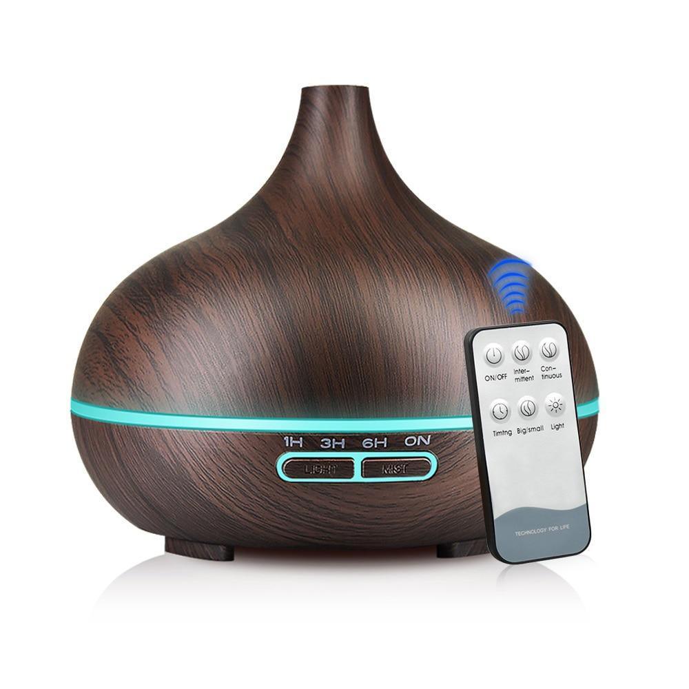550ML Wood Grain Aroma Diffuser Ultrasonic Humidifier LED Mist Maker