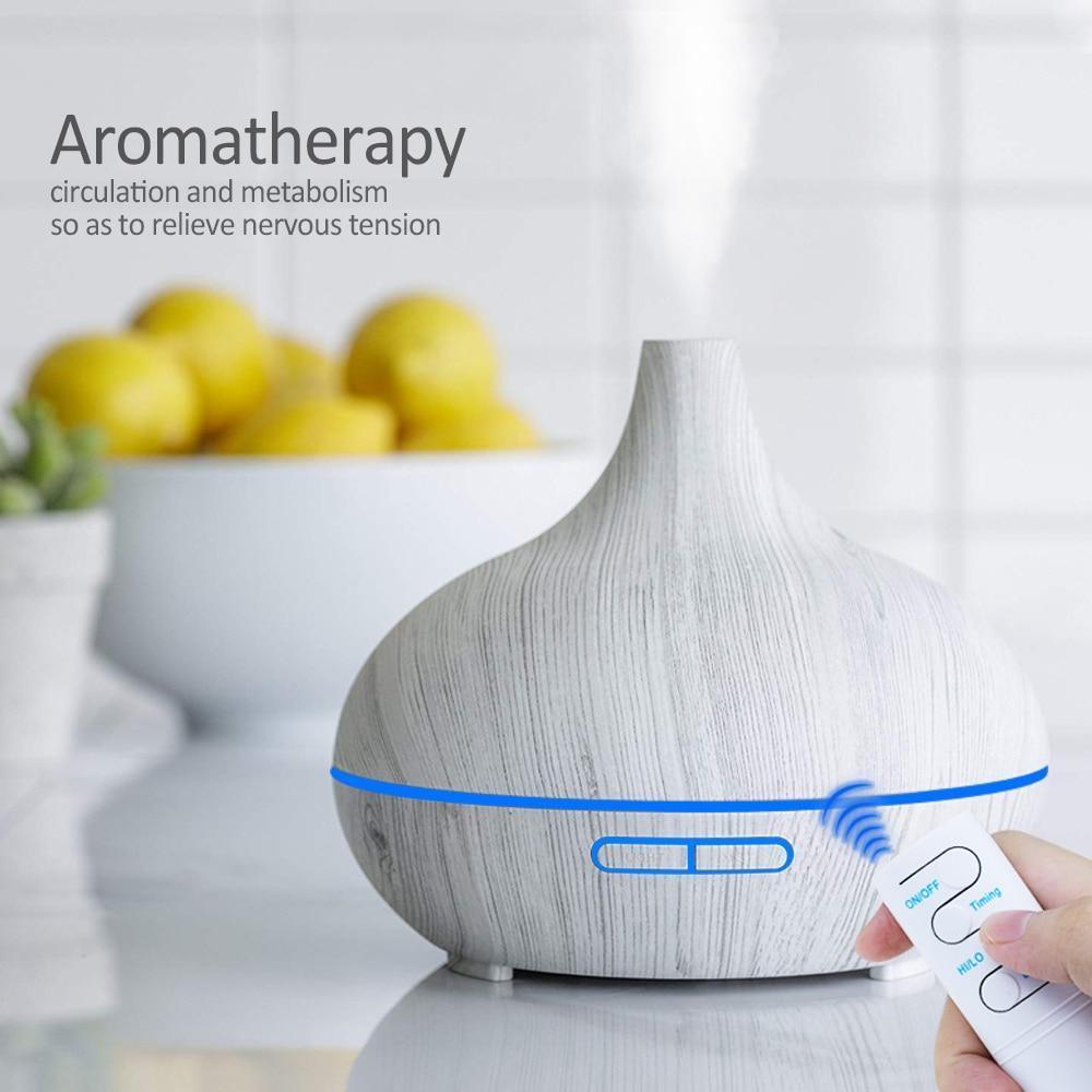 550ML Wood Grain Aroma Diffuser Ultrasonic Humidifier LED Mist Maker