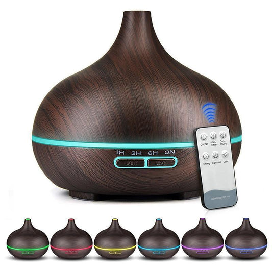 550ML Wood Grain Aroma Diffuser Ultrasonic Humidifier LED Mist Maker
