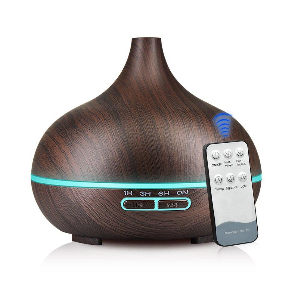 550ML Wood Grain Aroma Diffuser Ultrasonic Humidifier LED Mist Maker