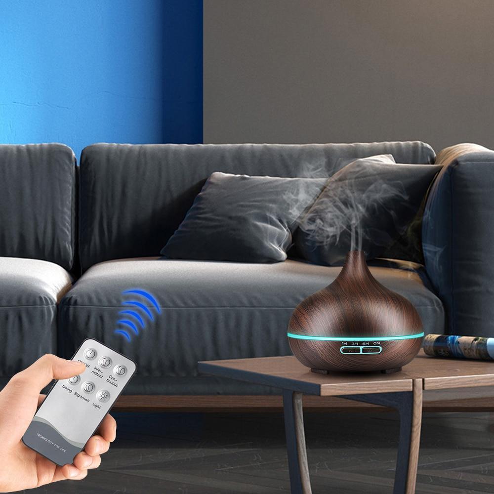 550ML Wood Grain Aroma Diffuser Ultrasonic Humidifier LED Mist Maker