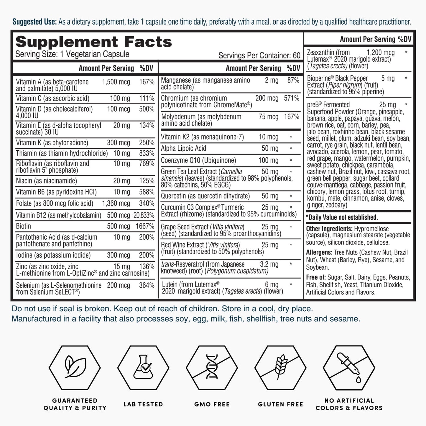 Multivitamin Complete Wellness Supplement Tablets Formula