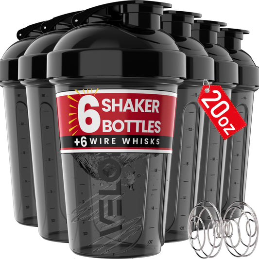 6 Pack 20oz Protein Shaker Bottles Gym Fitness Set