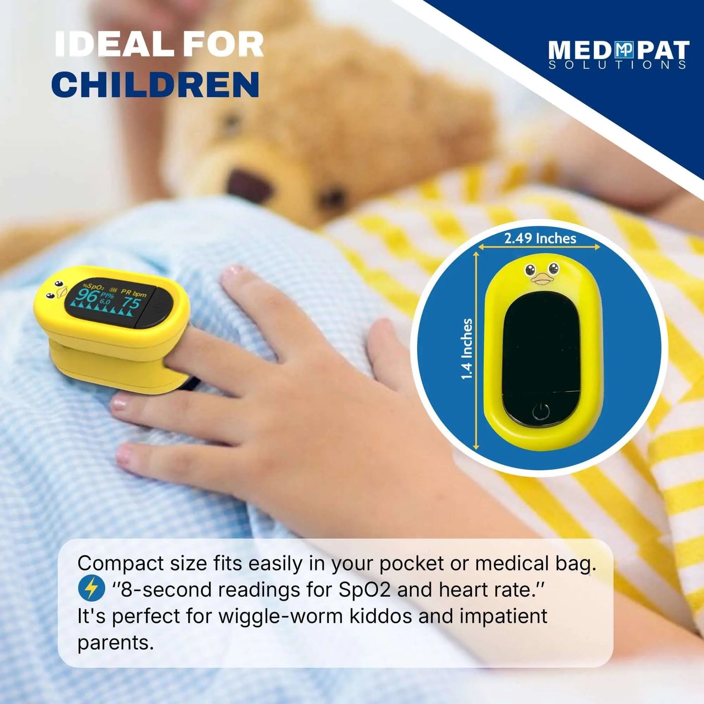 Med-Pat Ducky Kids Pulse Oximeter FDA Cleared SpO2 Heart Monitor