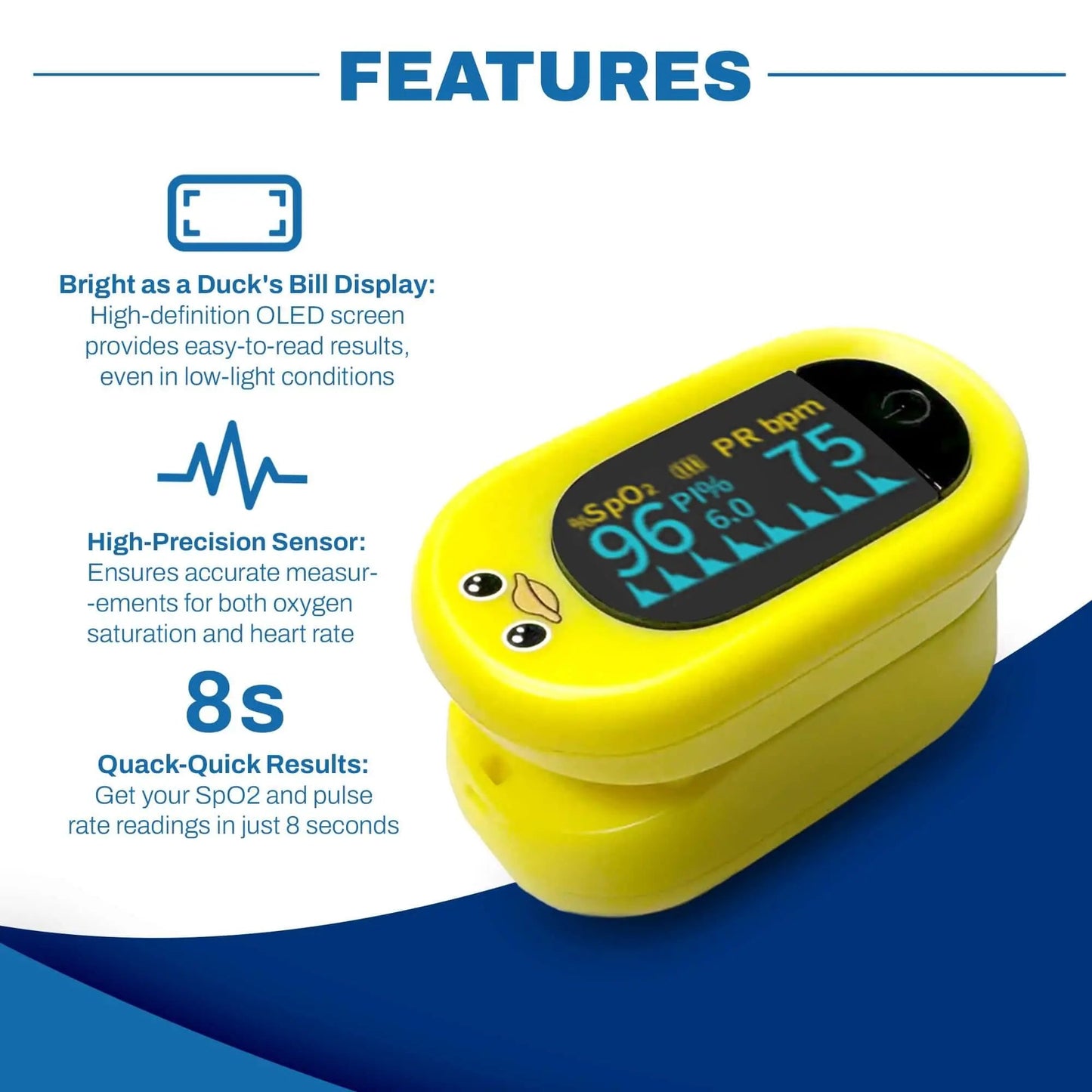 Med-Pat Ducky Kids Pulse Oximeter FDA Cleared SpO2 Heart Monitor
