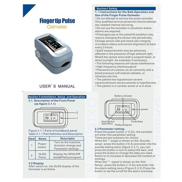 Portable Fingertip Pulse Oximeter Heart Rate Blood Oxygen Monitor Device