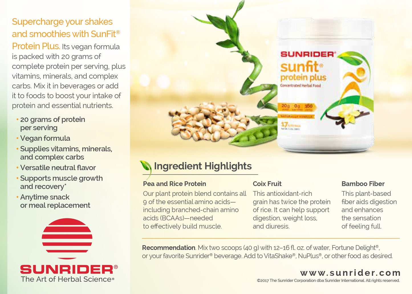 Protein Plus Sunrider Protein Powder Nutritional Supplement Blend Formula