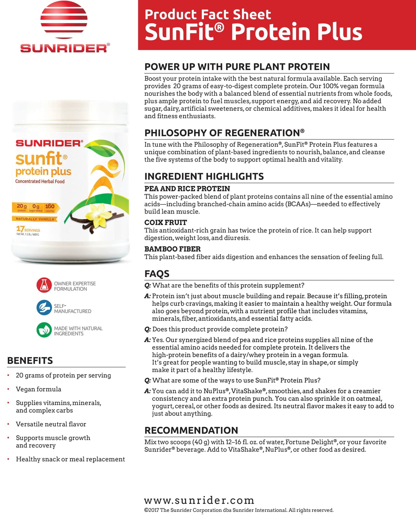 Protein Plus Sunrider Protein Powder Nutritional Supplement Blend Formula